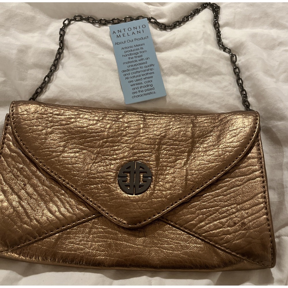 ANTONIO MELANI Purse Cluch Brown Metallic   LEATHER PARTY   SHOULDER Designer